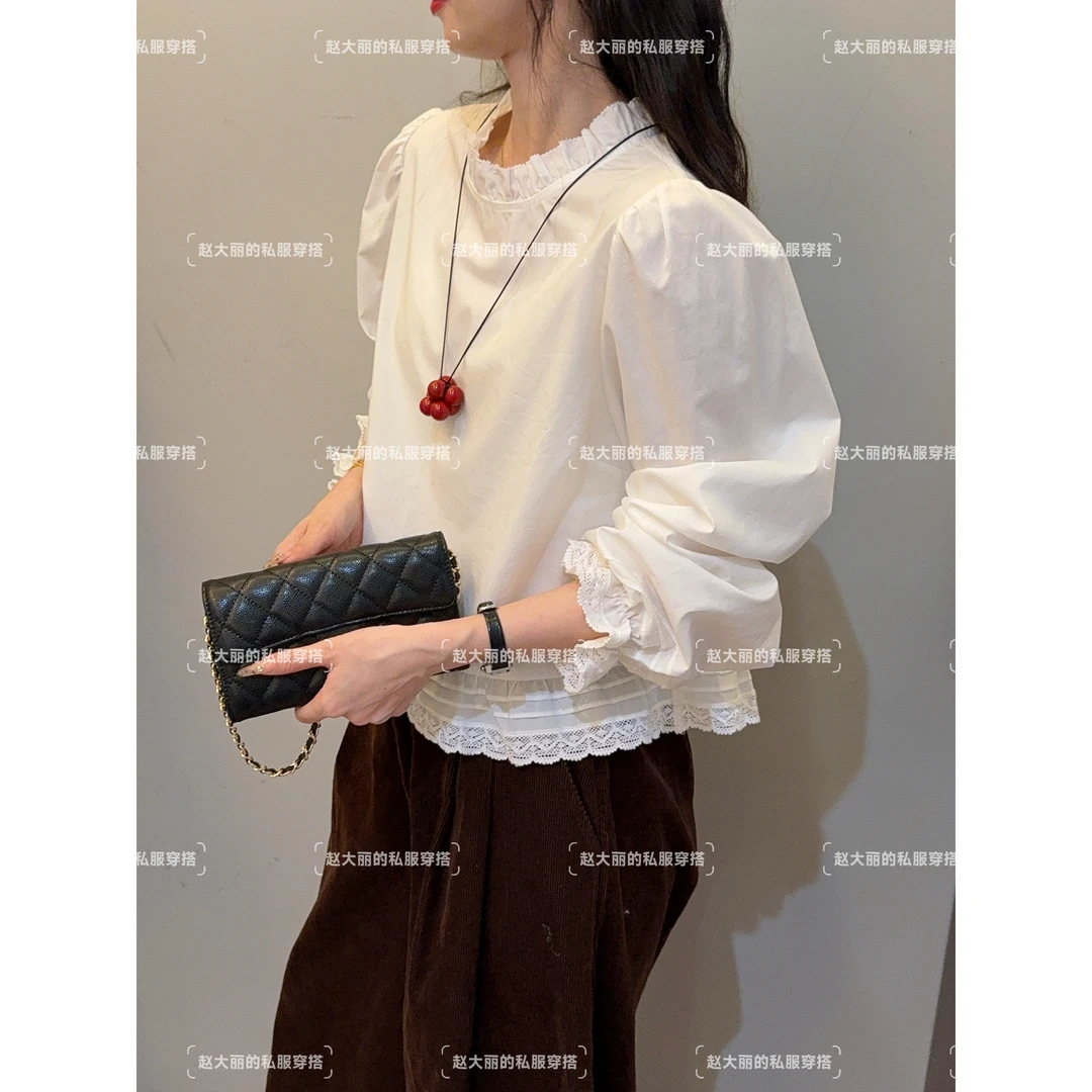 老赵服饰 韩系碎花边衬衫短款长袖衬衫上衣21AU4070