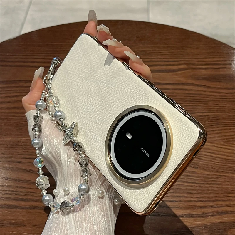 适用华为mate70pro手机壳素皮金丝锦纹链条mate60pro防摔保护套女