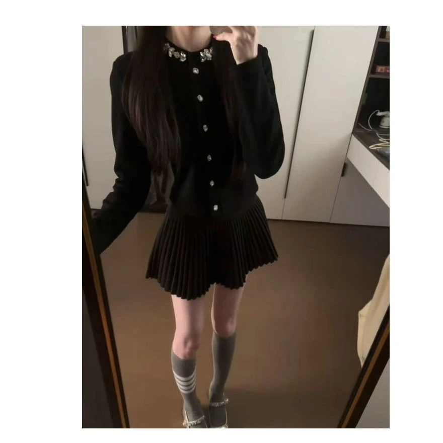 韩系高级感小香风气质针织开衫女2025秋季气质名媛半身裙两件套装