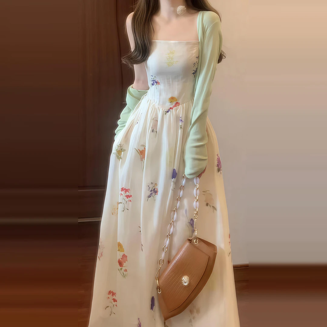 法式抹胸碎花吊带连衣裙子女夏新款高级感独特漂亮气质长裙3939