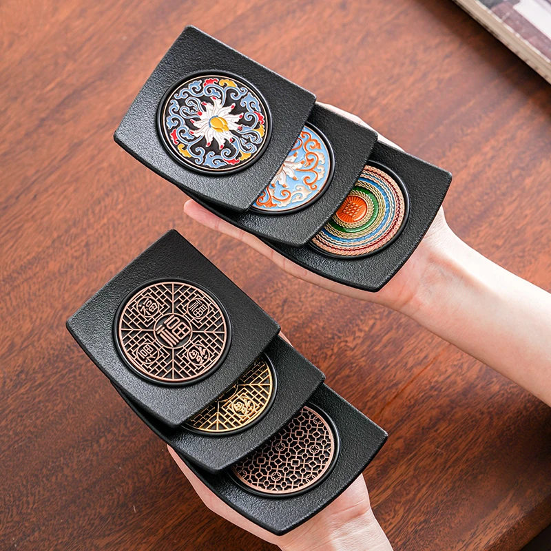 日式高档杯垫茶道隔热垫翘边珐琅彩杯托办公室家用防滑防烫茶杯托