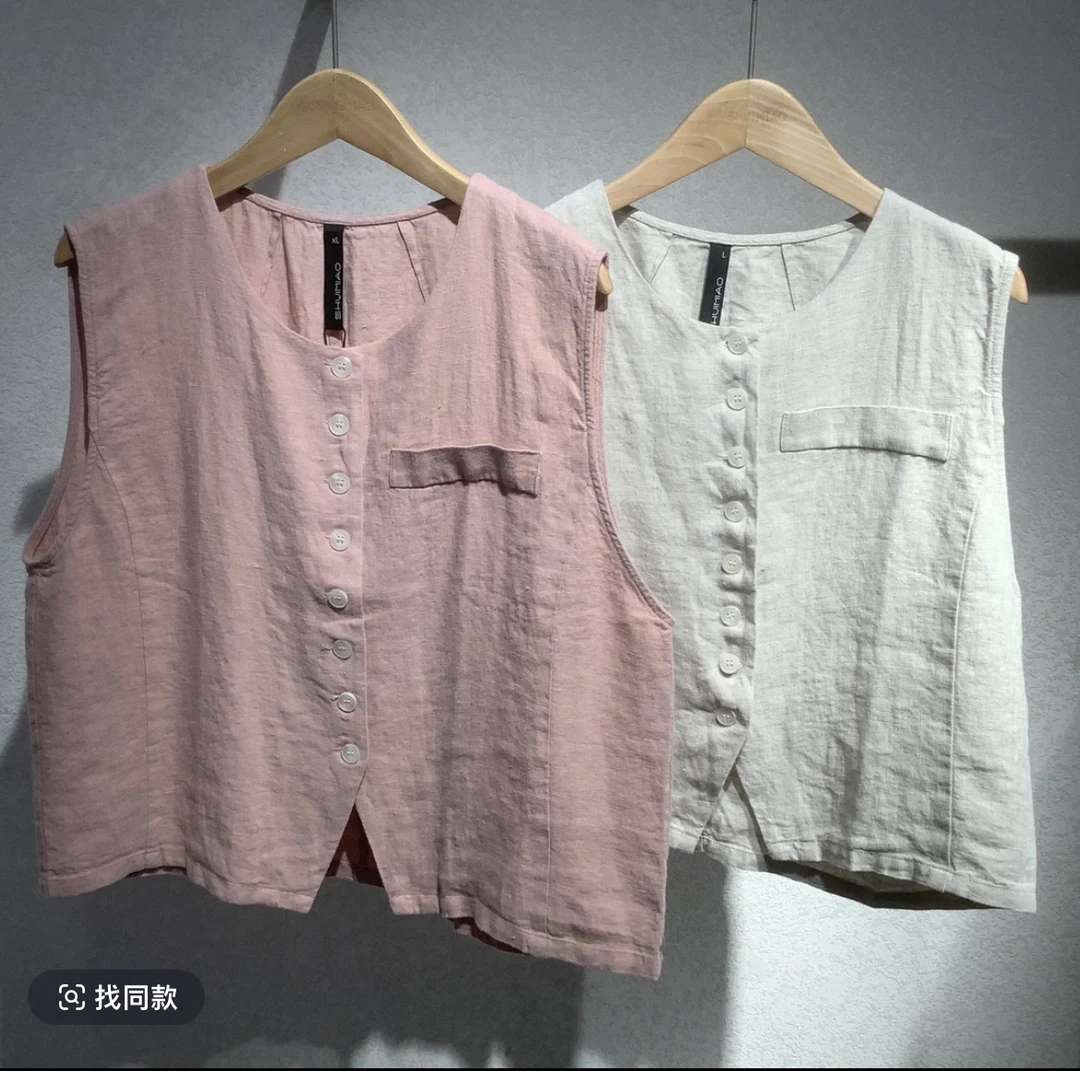 水淼新款0702短款休闲百搭夏季简约亚麻马甲