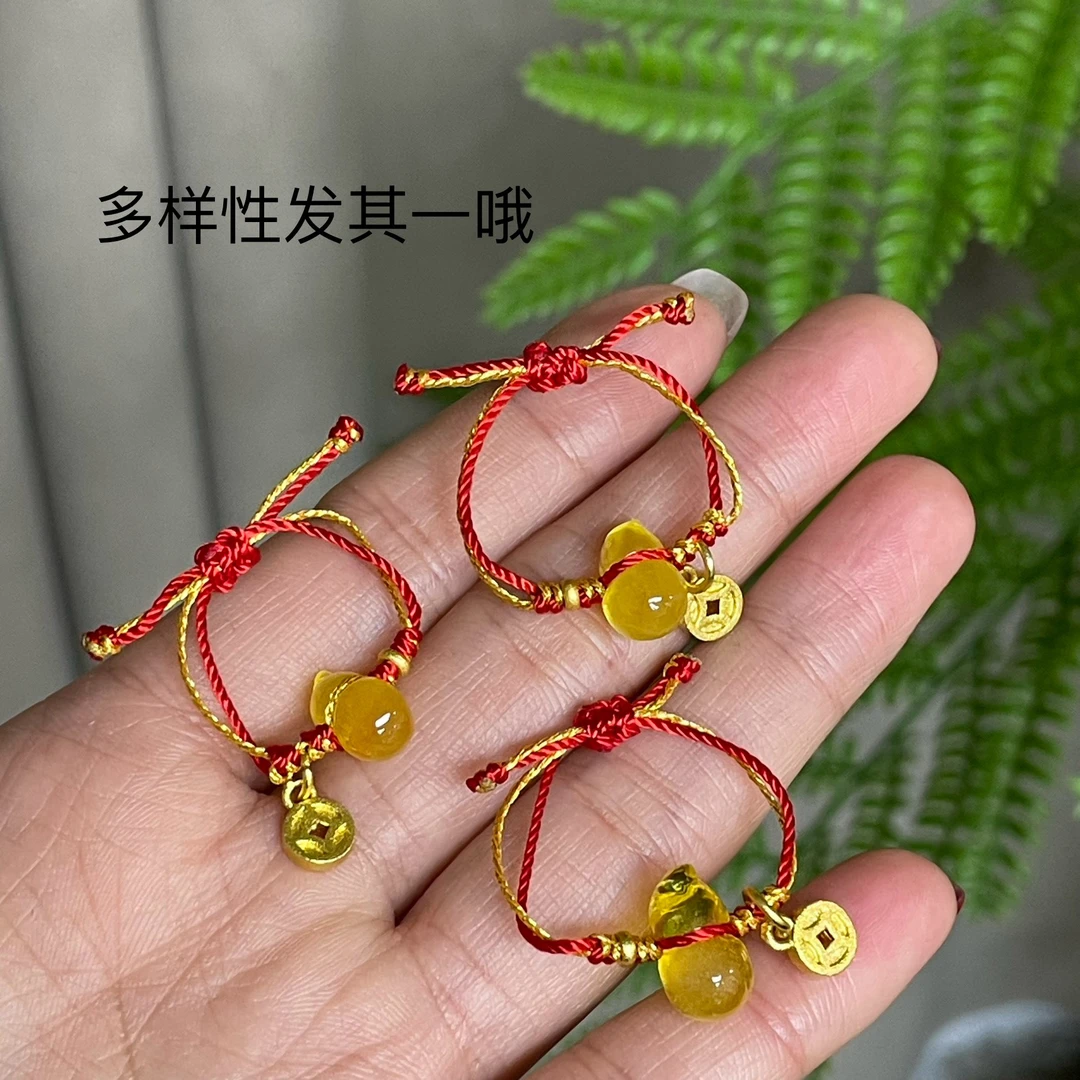 •天然琥珀蜜蜡葫芦新年必入百搭小红绳戒指 多样性发其一哦