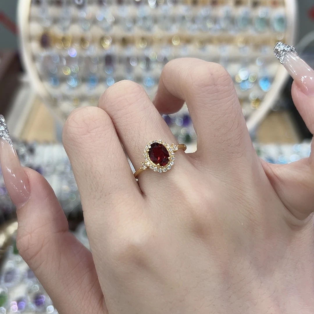 戒指石榴石银S925镶嵌