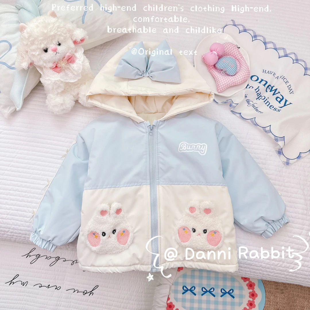 「Dannirabbit」【温暖冬日】毛绒小兔口袋女童棉服【X-8361】
