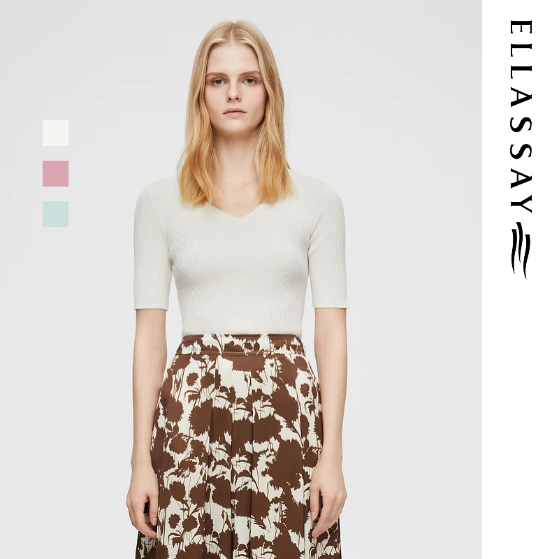 ELLASSAY歌力思2025新款棉感桑蚕丝修身显瘦针织衫女EWB362M00800