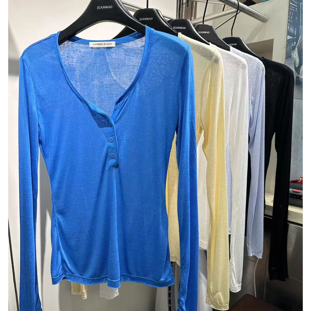 卷毛 福（1JM26868#）四粒扣 纯欲长袖T恤  4-18