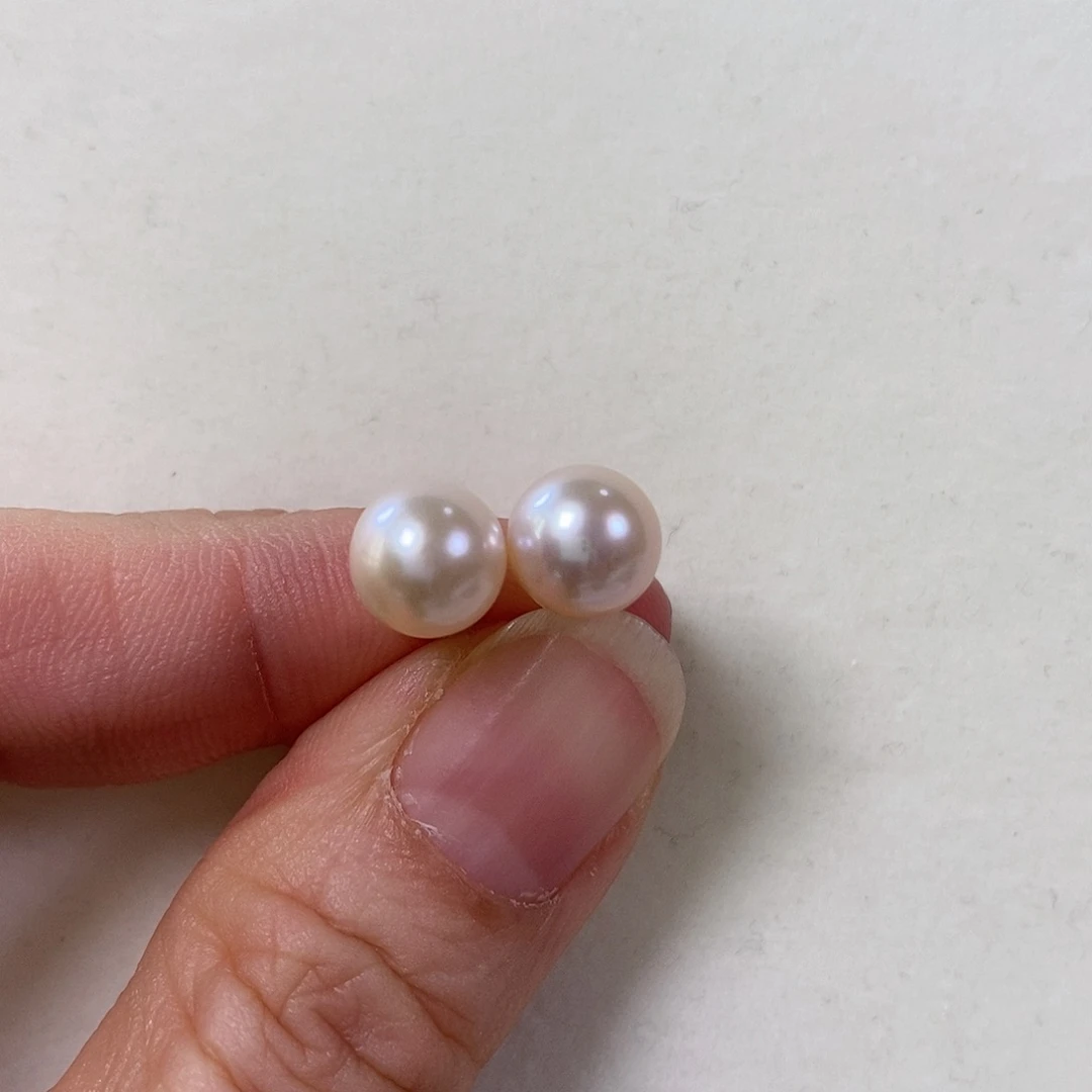 淡水珍珠耳饰18K金镶嵌?*纠8-9mm