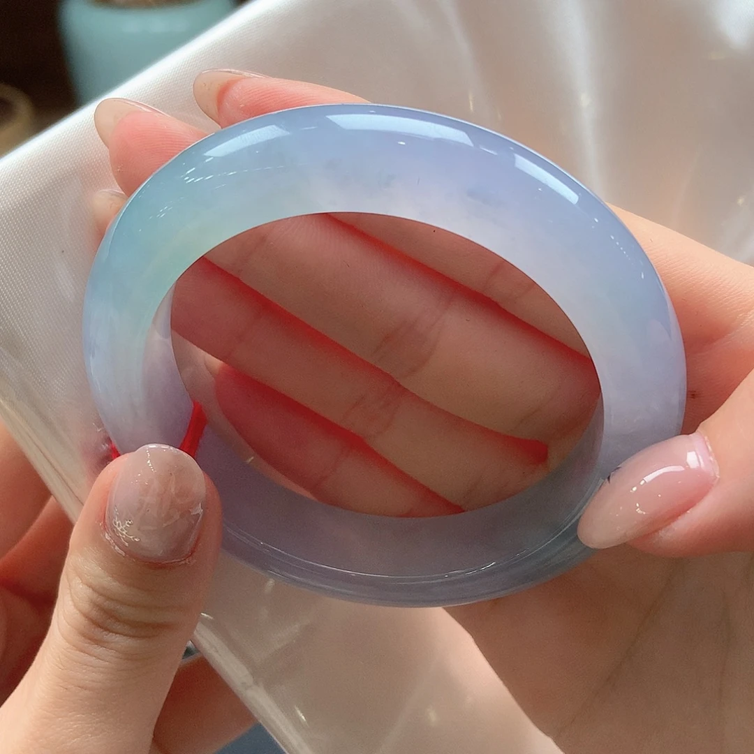 翡翠未镶嵌手镯冰透蓝紫种水76号