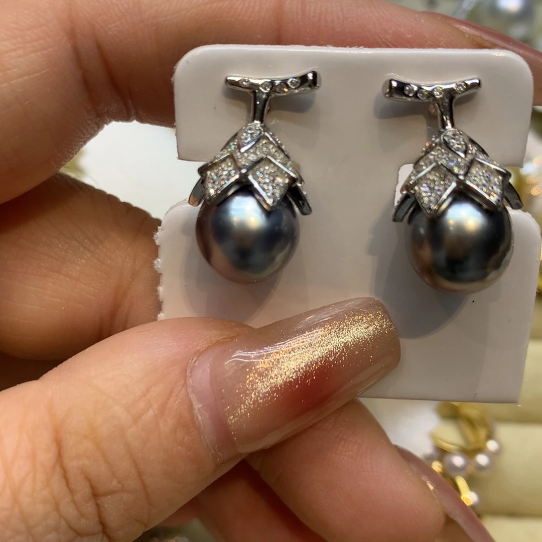 银S925镶嵌耳饰海水珍珠