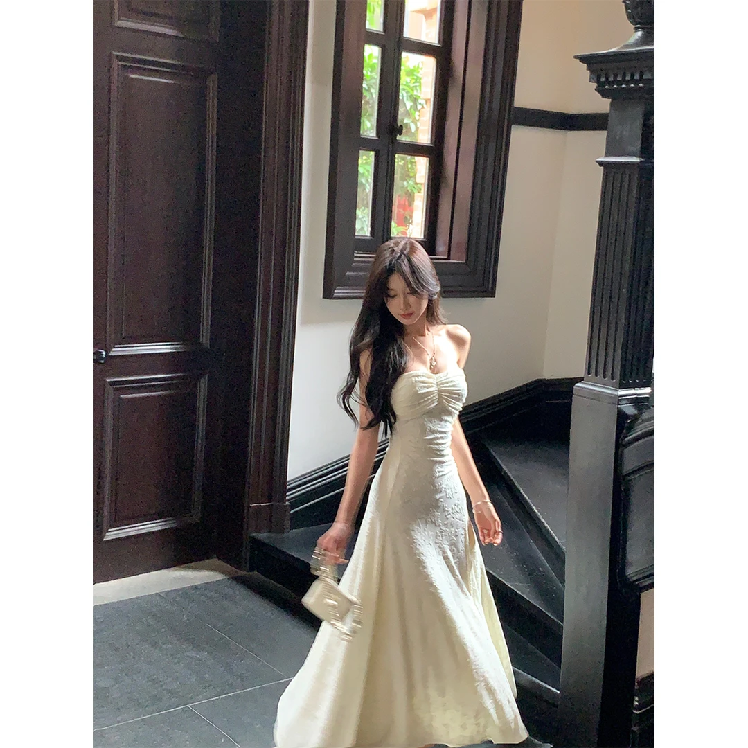 ACHI大也池◆织梦~桑蚕丝提花无袖抹胸连衣裙