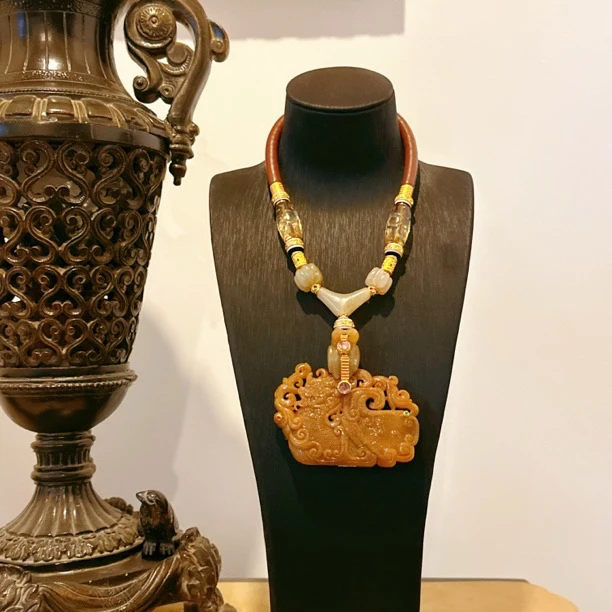 原创设计天然翡翠黄翡古凤凰设计款轻奢气质时尚项链【天玺珠宝】