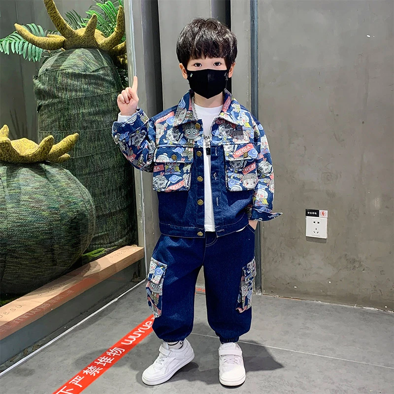 哪吒服装男童牛仔套装秋装2025新款帅气儿童两件套宝宝炸街时髦潮