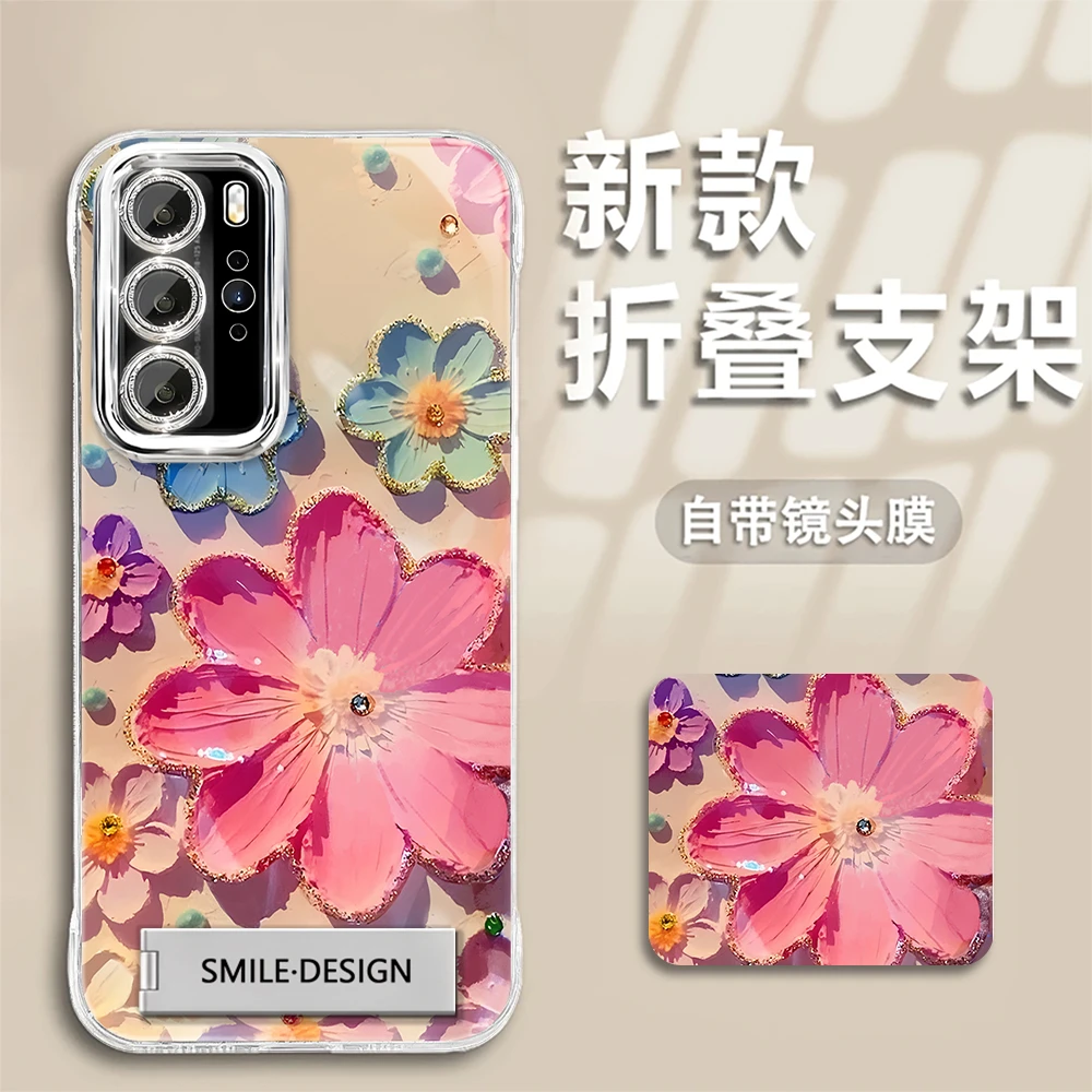 适用于【华为】P40Pro爆款油画花创意时尚羽纱无边框手机壳