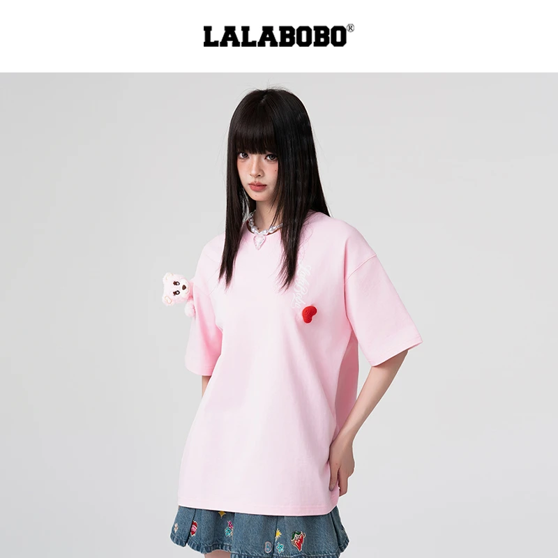 LALABOBO宽松纯棉时尚圆领休闲百搭T恤RBEA-DT21