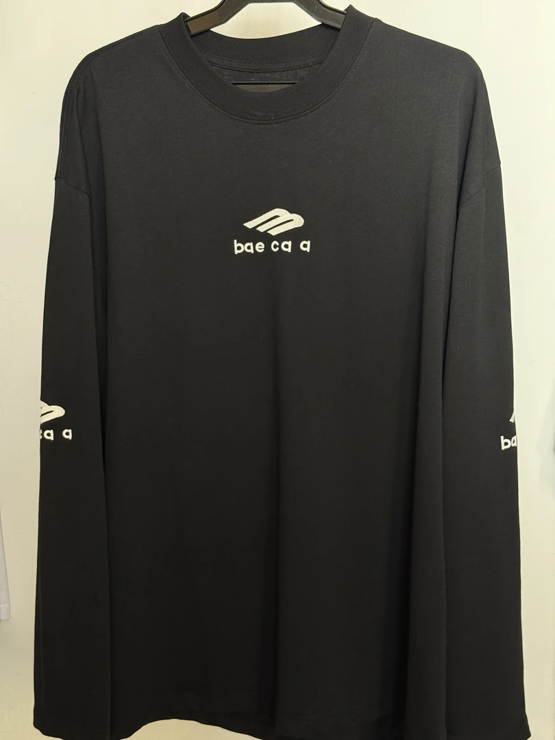巴子ss24刺绣黑色长袖T恤男女同款情侣百搭时尚