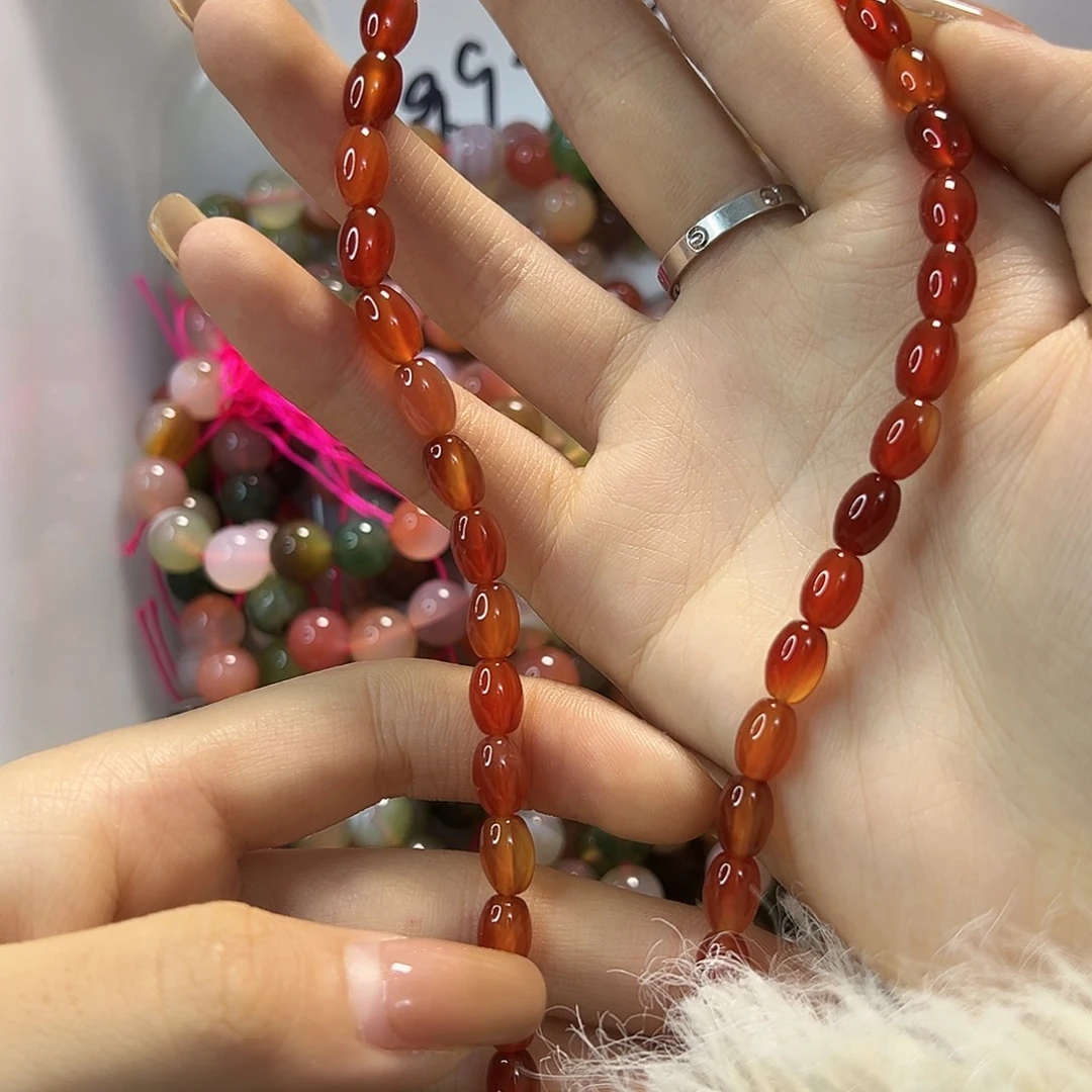 玛瑙/玉髓合金珠宝半成品红玛瑙枣珠卡6一条