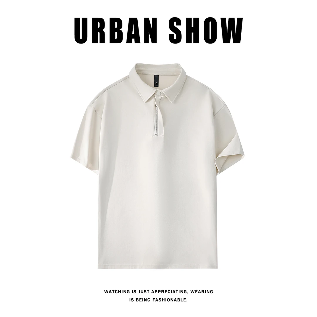 25年夏季新款纯色休闲运动拉链翻领短袖POLO衫百搭男士T恤LZT875