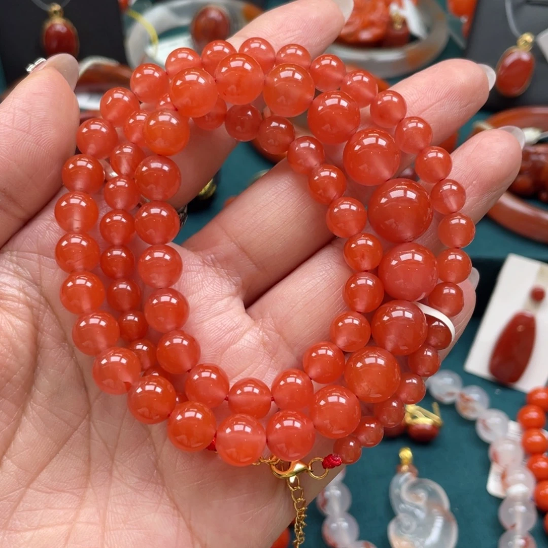 南红玛瑙银S925镶嵌保山南红冰粉塔链