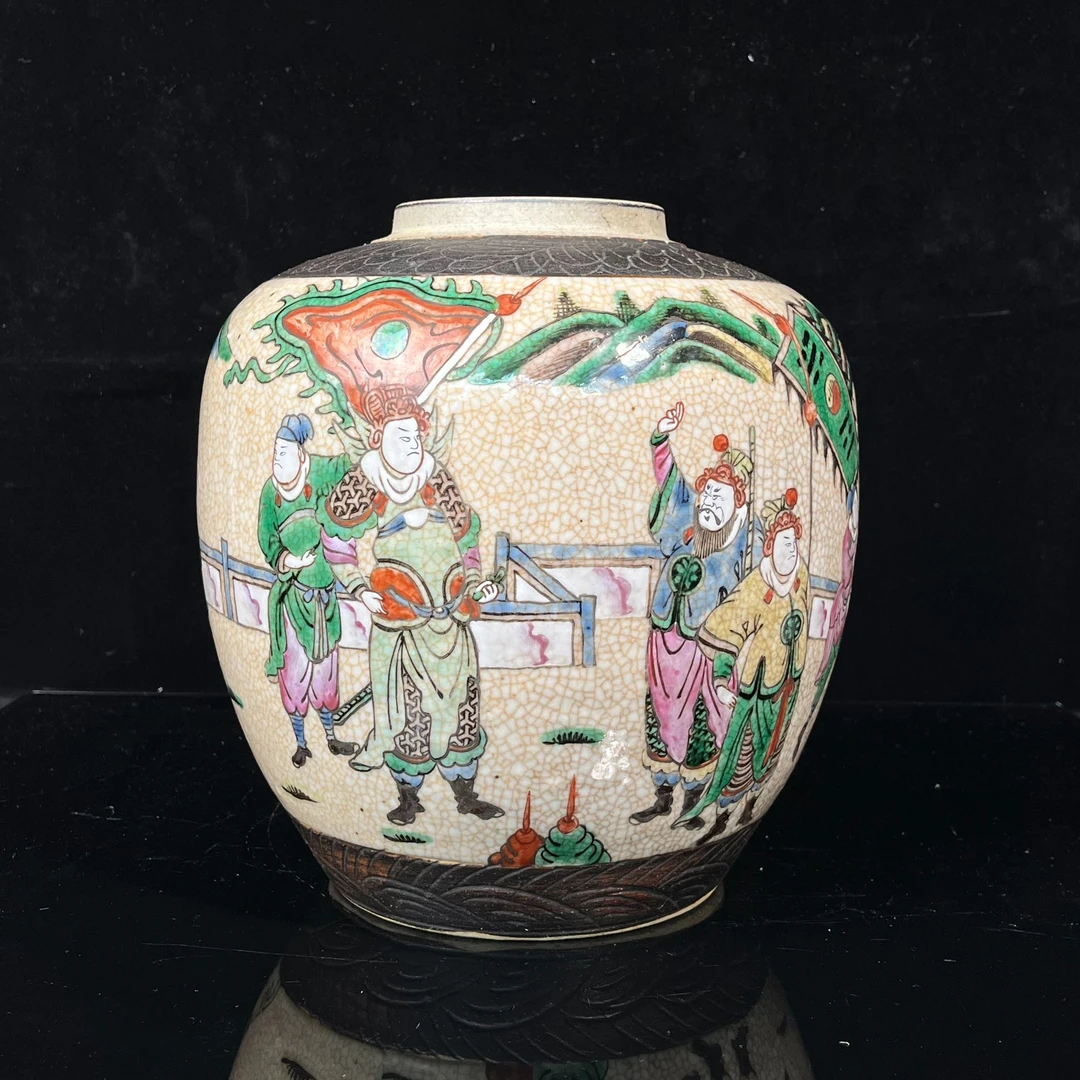 lot16499 6806 清咸丰 哥釉粉彩三国演义故事图罐 H:26