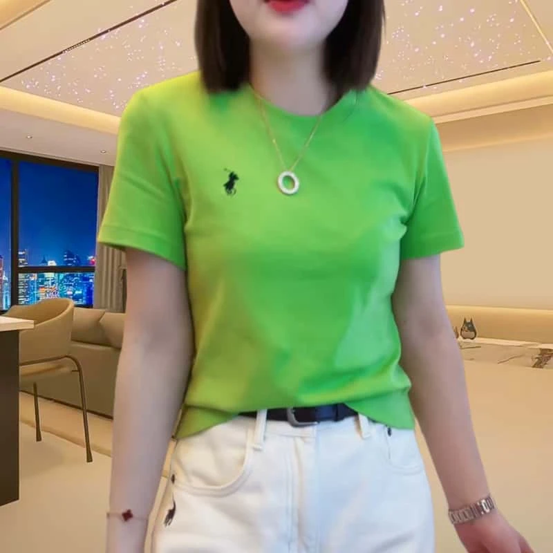 2025早春新款胸口刺绣骑士小马T恤简约时尚纯色百搭圆领上衣女款
