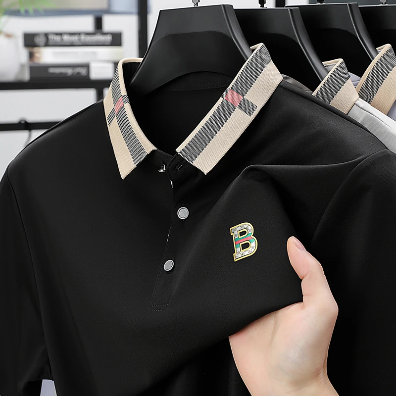 海外撤柜【桑蚕丝】2025新款夏季运动男士宽松透气商务休闲Polo衫