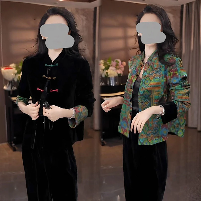 高级感国风复古套装女2026年早秋新款盘扣双面穿上衣长裤两件套潮