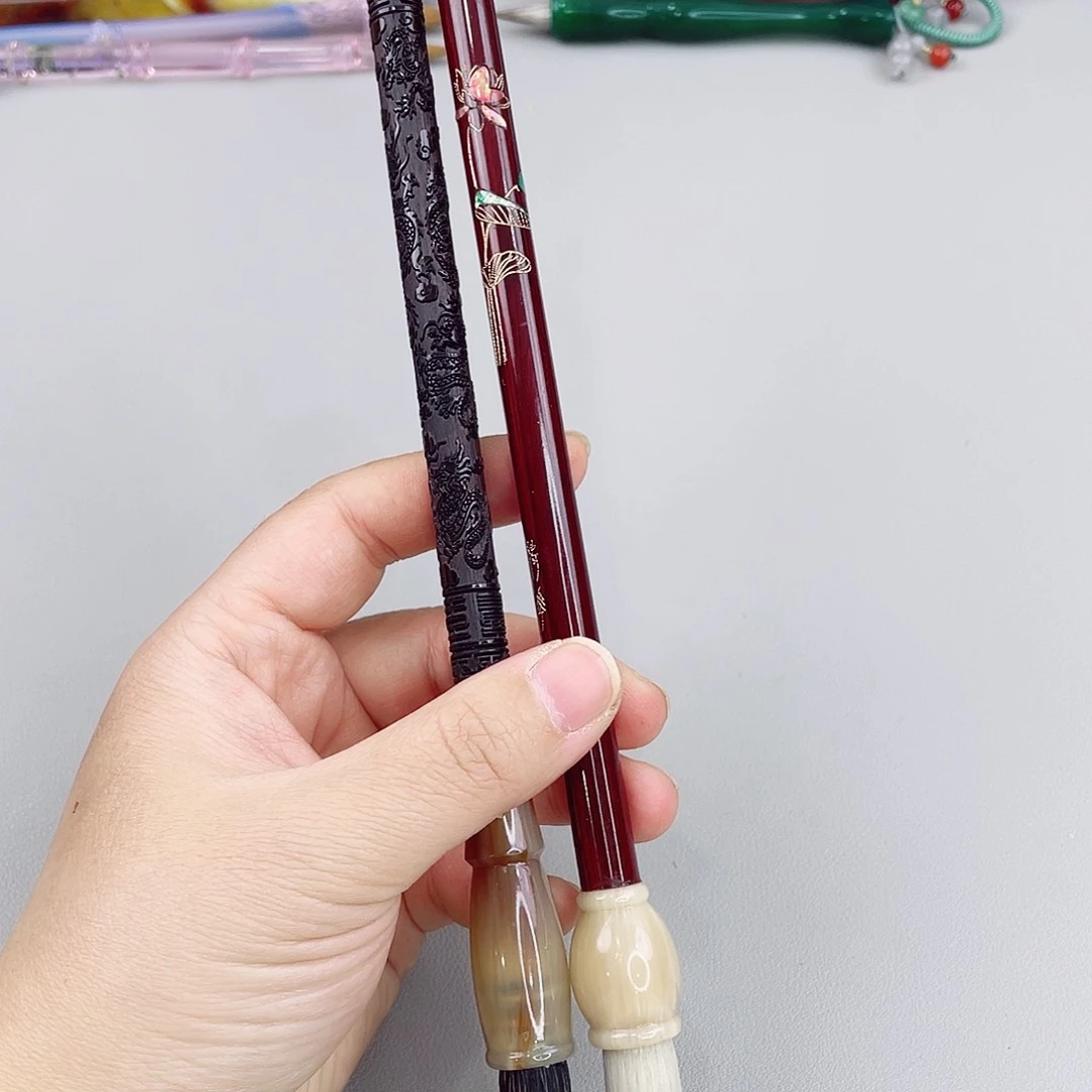 非遗螺钿高货毛笔2支，荷花和九五牛耳