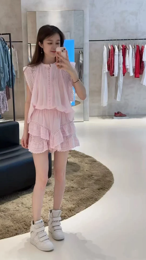 ES.南油原创重工慵懒风法式蕾丝INS风休闲风甜美套装无袖上衣裤裙