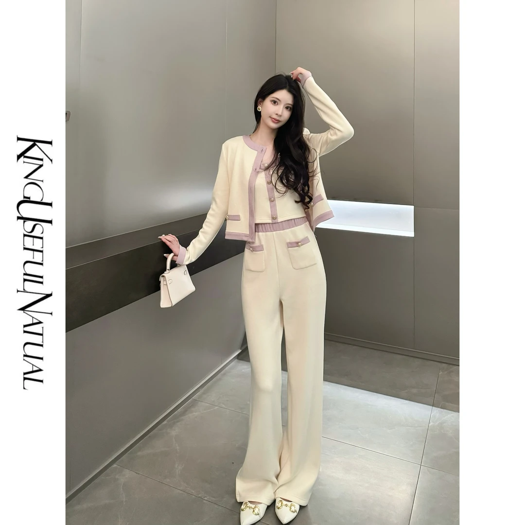 KUN【千金星黛露】贵气coco女孩 香芋紫高密针织小香散件时尚套装