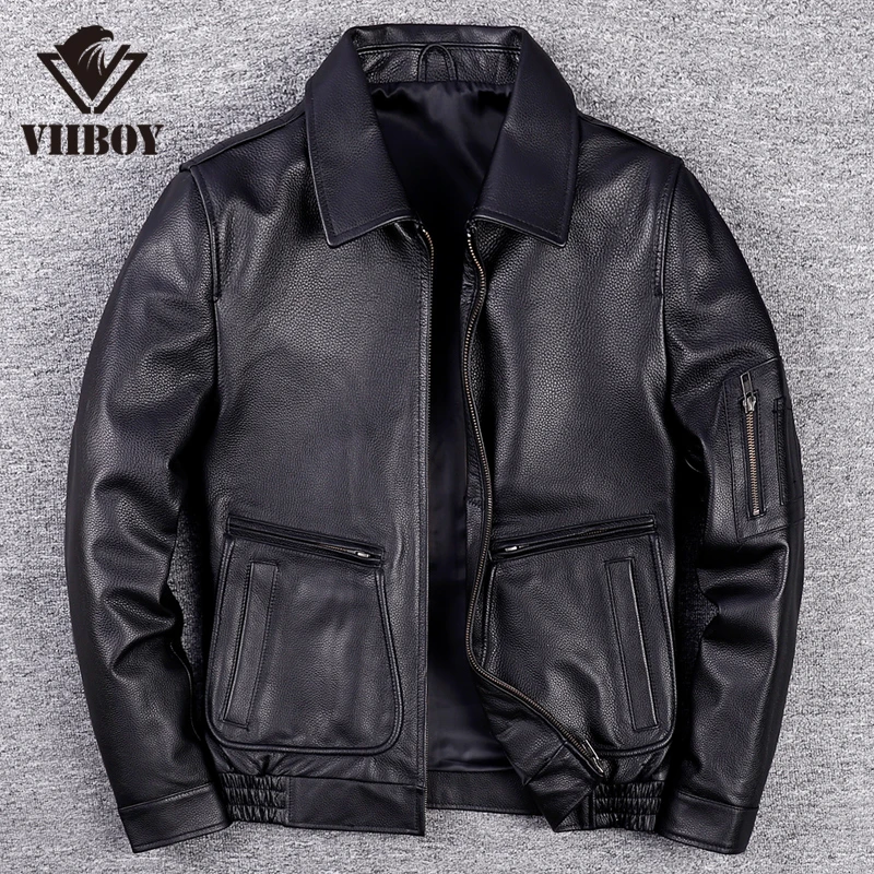 新款A2飞行服真皮夹克男士头层纯牛皮真皮皮衣秋冬翻领短款皮外套