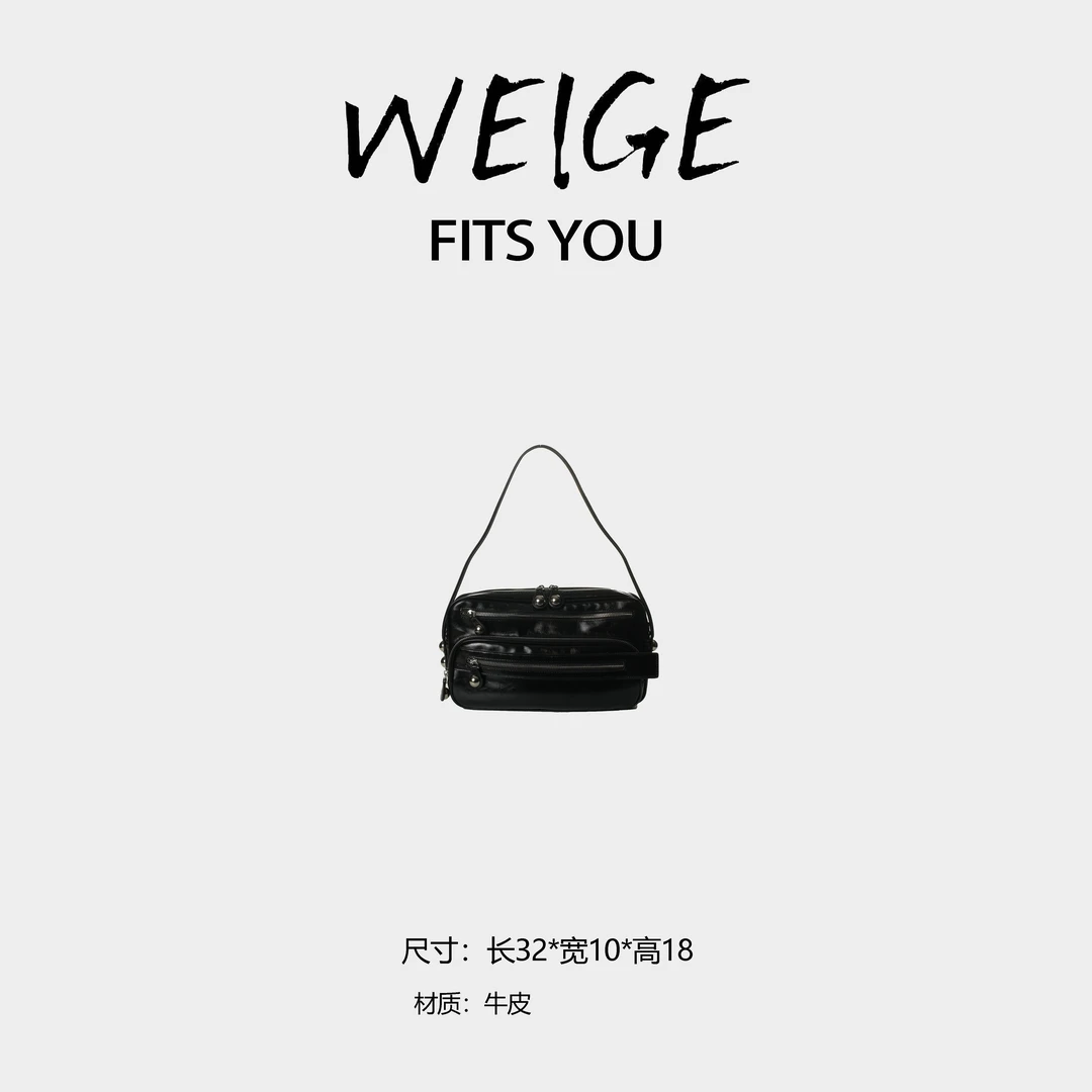WEIGE【AC机车包】头层牛皮 手提单肩斜挎包 BV241063-黑色