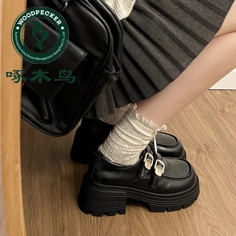 啄木鸟英伦风厚底小皮鞋女鞋2025新款春秋法式百搭粗跟玛丽珍单鞋