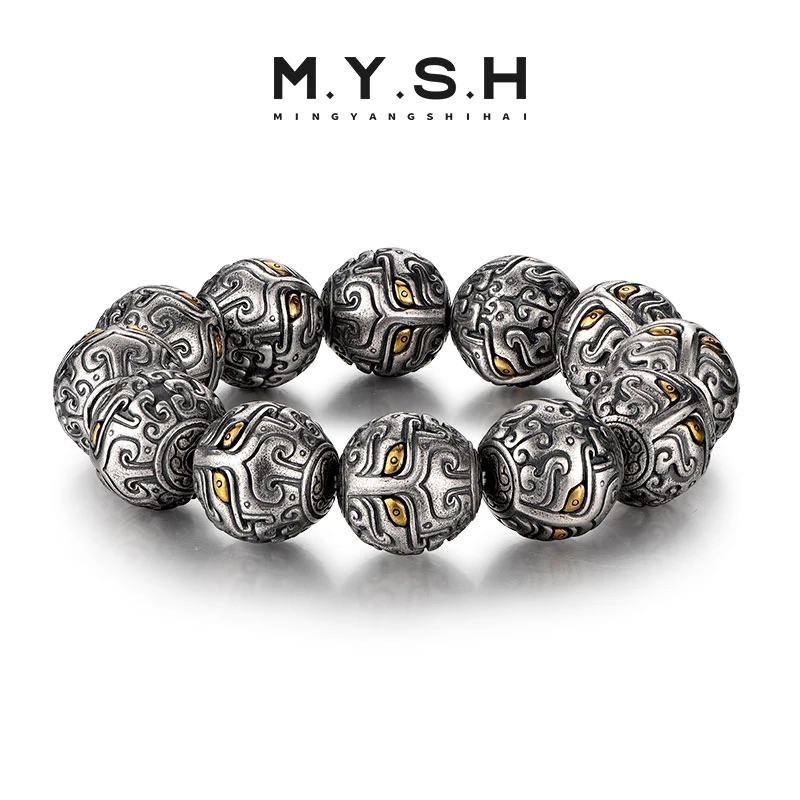 925银手链 饕餮纹手串男款男士手串潮牌复古个性霸气中国风饰品