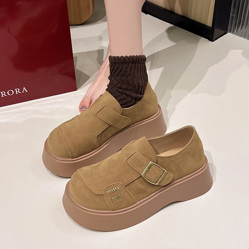 小个子增高厚底复古勃肯鞋女春季2025新款大头丑萌百搭乐福鞋单鞋