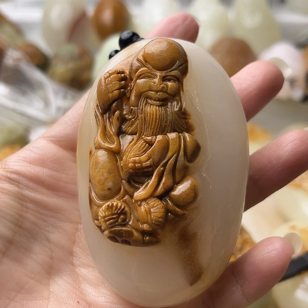 石材方解石手把摆件不退换寿星