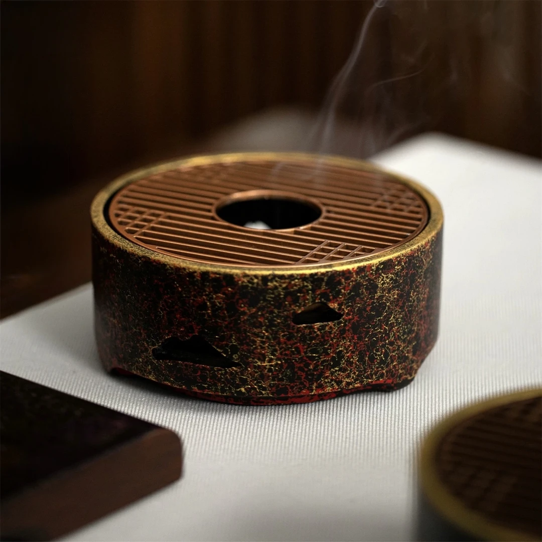茶禾 砂岩红金漆器圆形温茶炉
