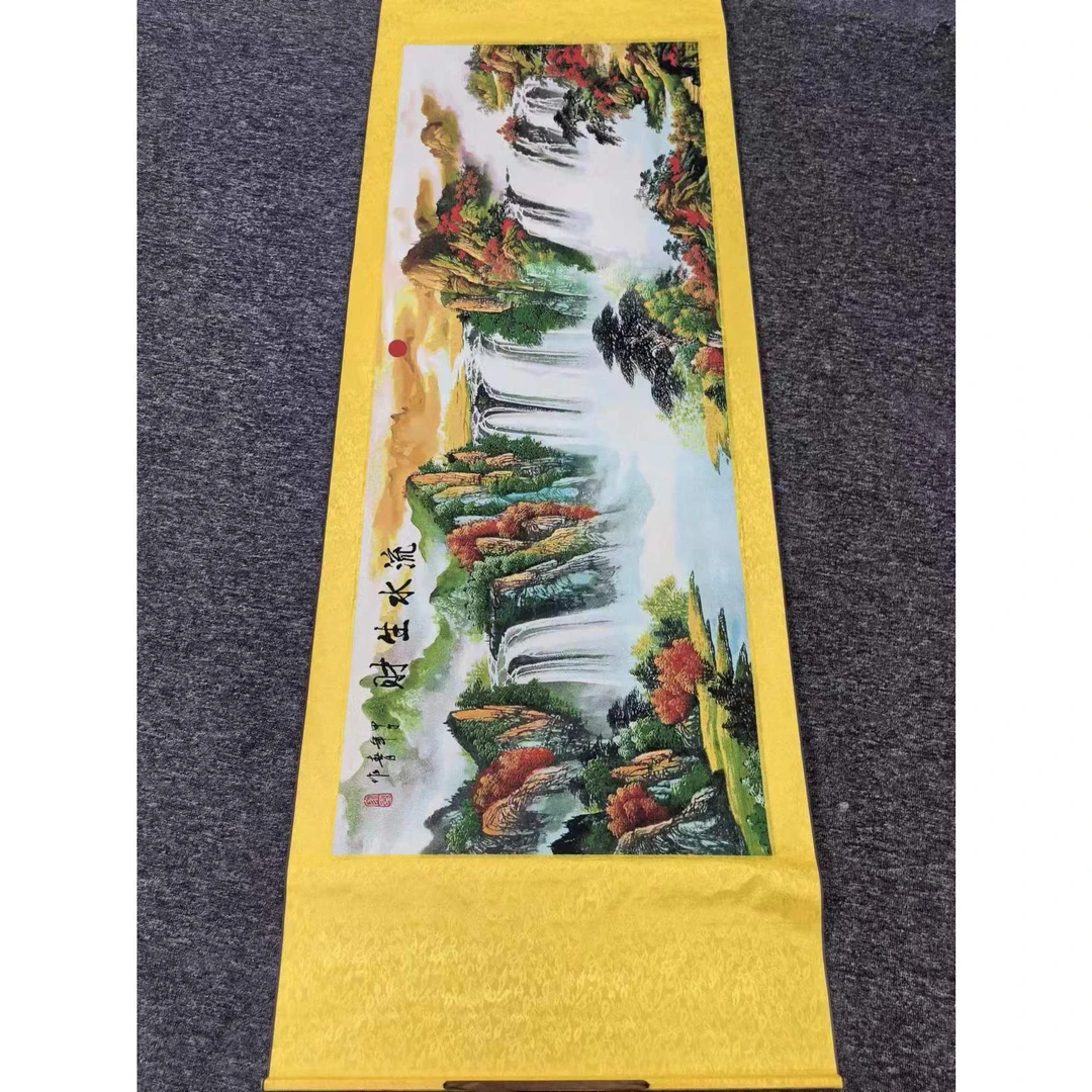 绣品《流水生财》精装裱高端国风装饰刺绣