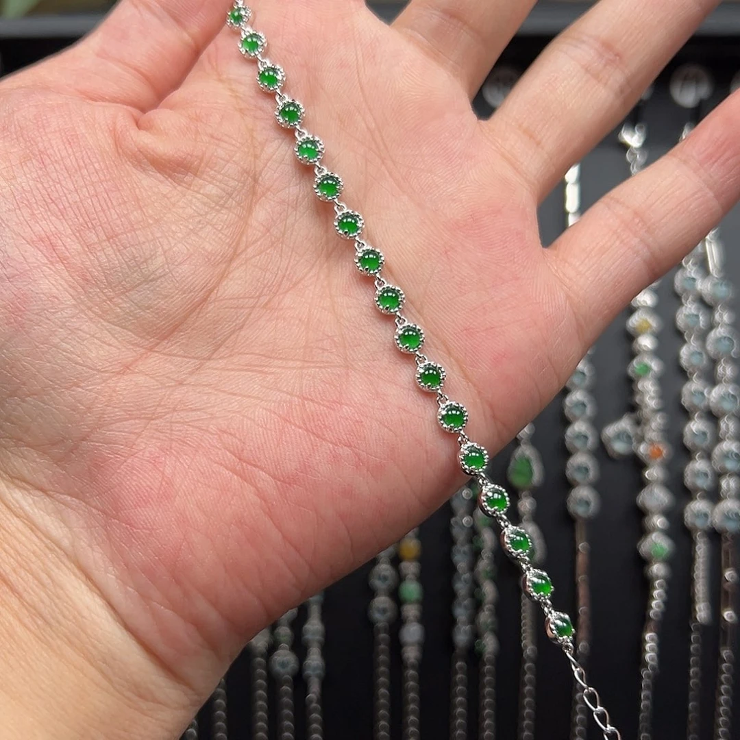 安***衡翡翠银S925镶嵌手链