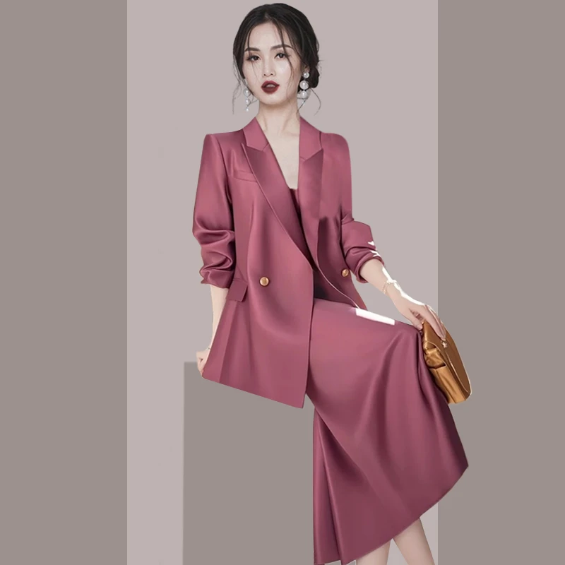 高级感西装套装女2025春秋新款休闲吊带裙西服外套气质显瘦两件套