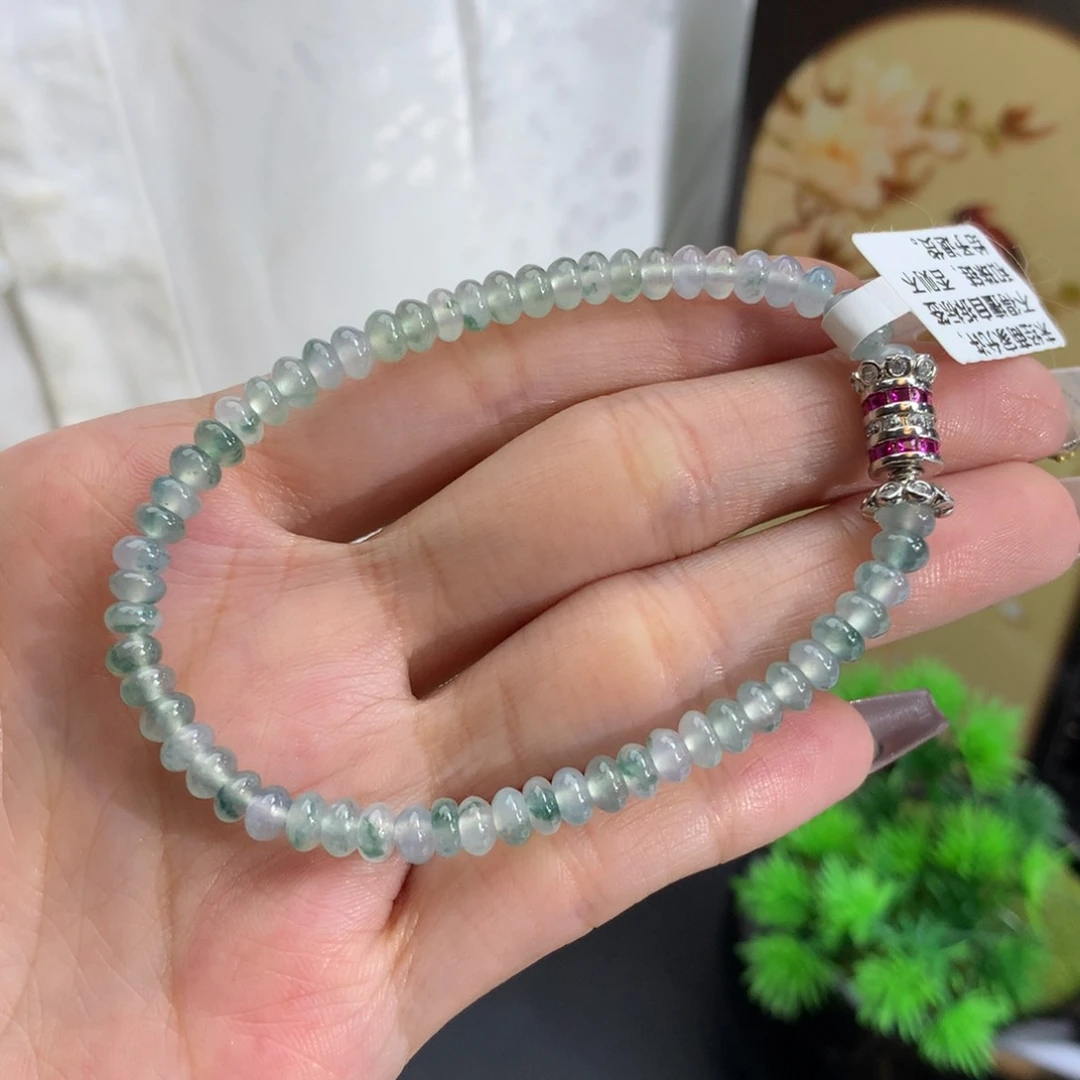 翡翠未镶嵌项链卡4.7冰飘花算盘手串