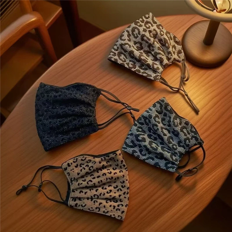 【小新】秋冬新款豹纹保暖防风口罩双层弹力透气成人防护防尘口罩