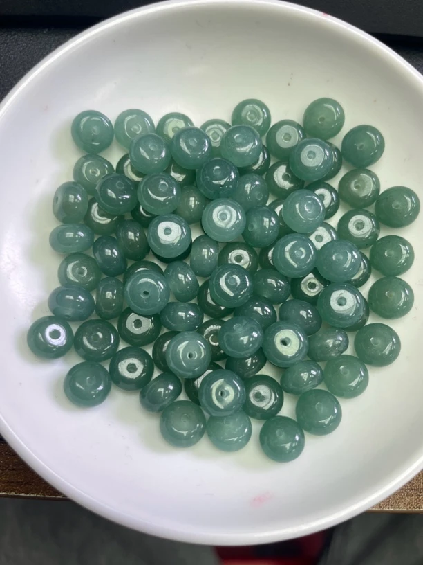 天然A货缅甸翡翠散珠 老蓝水算盘珠Y2457  4*6mm 50颗 （赠弹力线）