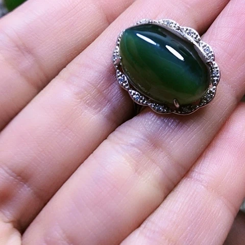 和田玉银S925镶嵌戒指