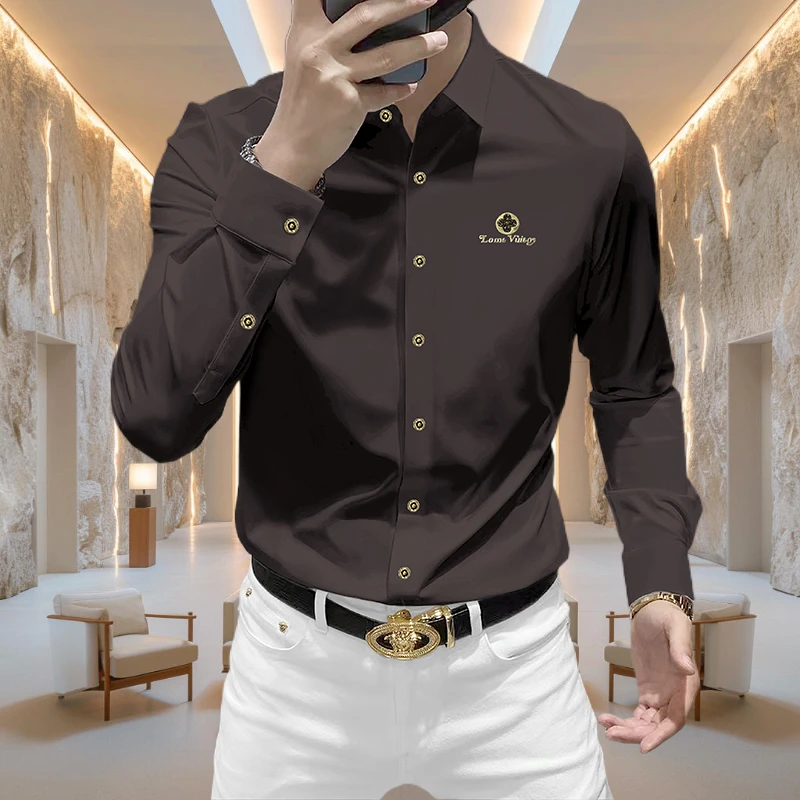 2025新款冰丝无痕衬衫男款长袖商务免烫抗皱轻奢男装高端衬衣男士