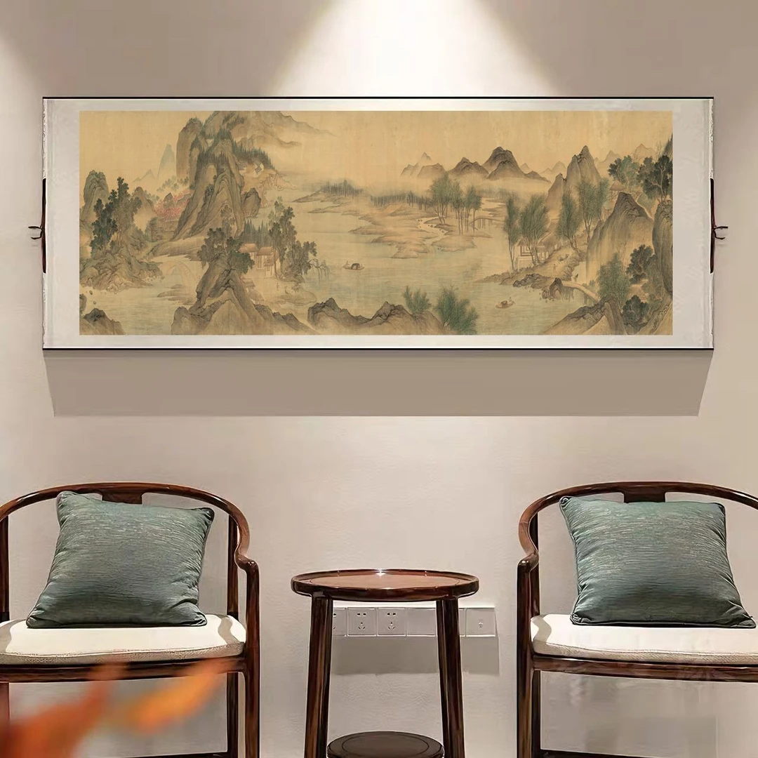 【精品复仿】320*97《湖山春暖》装饰画用于书房客厅办公室茶室装饰
