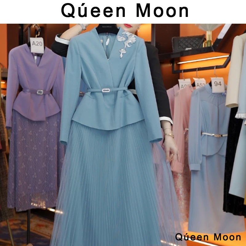 编码A12【QúeenMoon】经典轻奢百搭气质连衣裙拼接长裙 (定制女装)