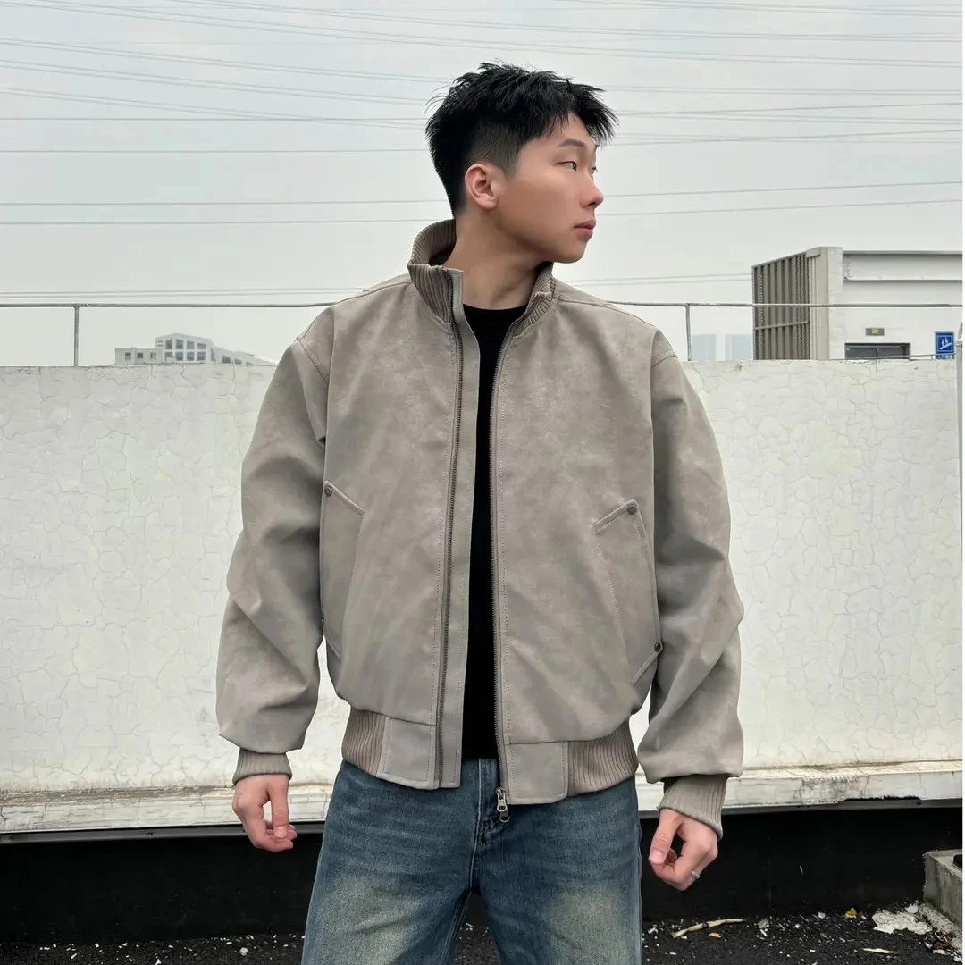 美式【理石纹飞行员皮衣】复古硬汉立领夹克做旧有型cleanfit上衣