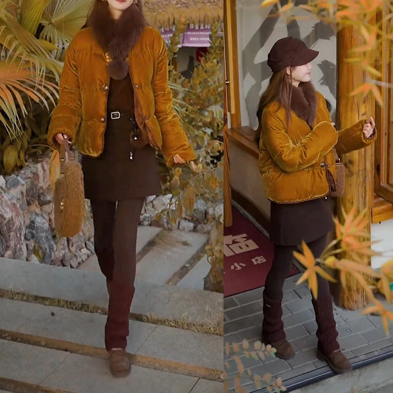 超火套装女装爆款2025新款冬季气质棉服外套百搭短裙两件套