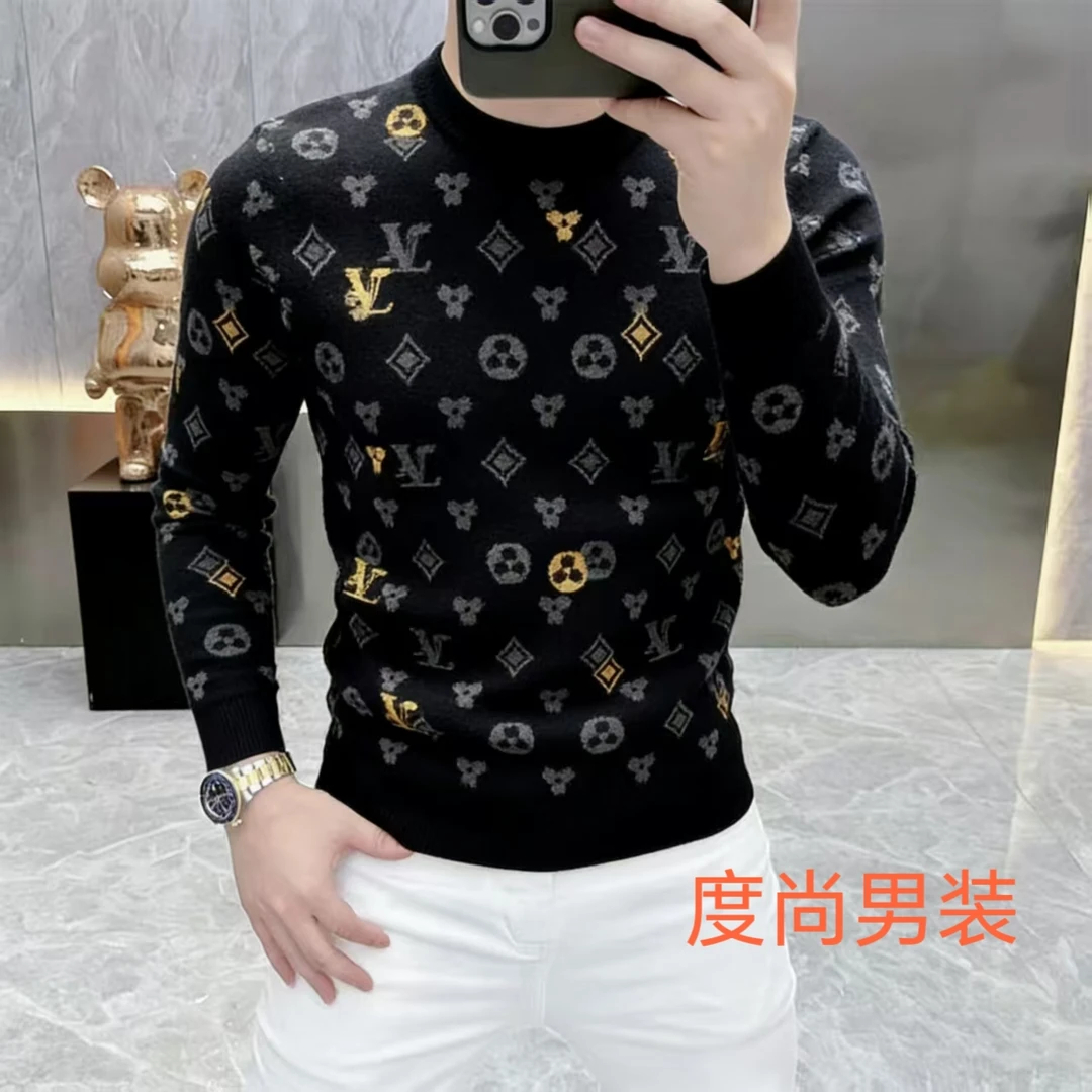 男士毛衣秋冬季时尚百搭字母提花保暖男士圆领修身亲肤针织衫5213